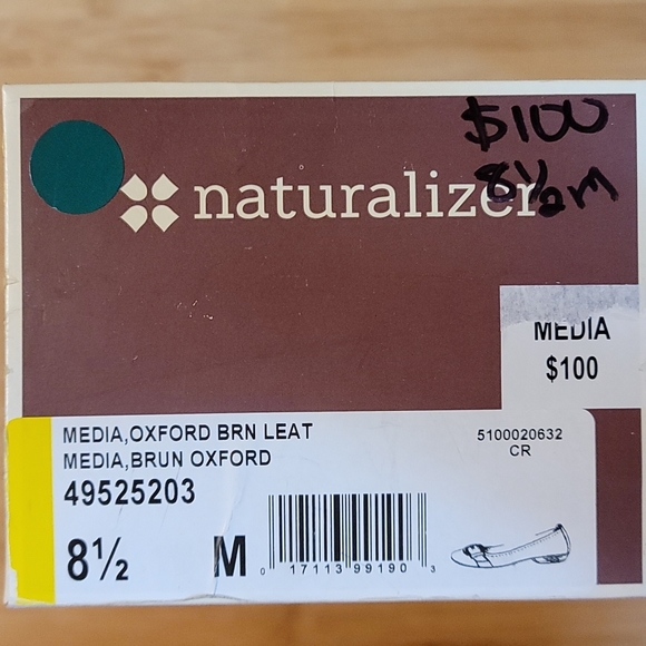 Naturalizer, MEDIA Brown Oxford womens flats, dress shows, size 8.5M - Picture 4 of 4